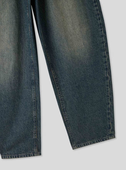 Faded Indigo Barrel-Leg High-Waisted Jeans