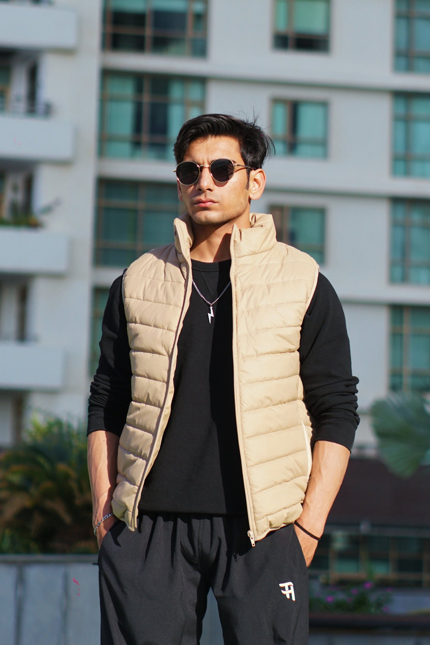 Sleeveless Puffer Jacket Beige