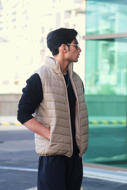 Sleeveless Puffer Jacket Beige