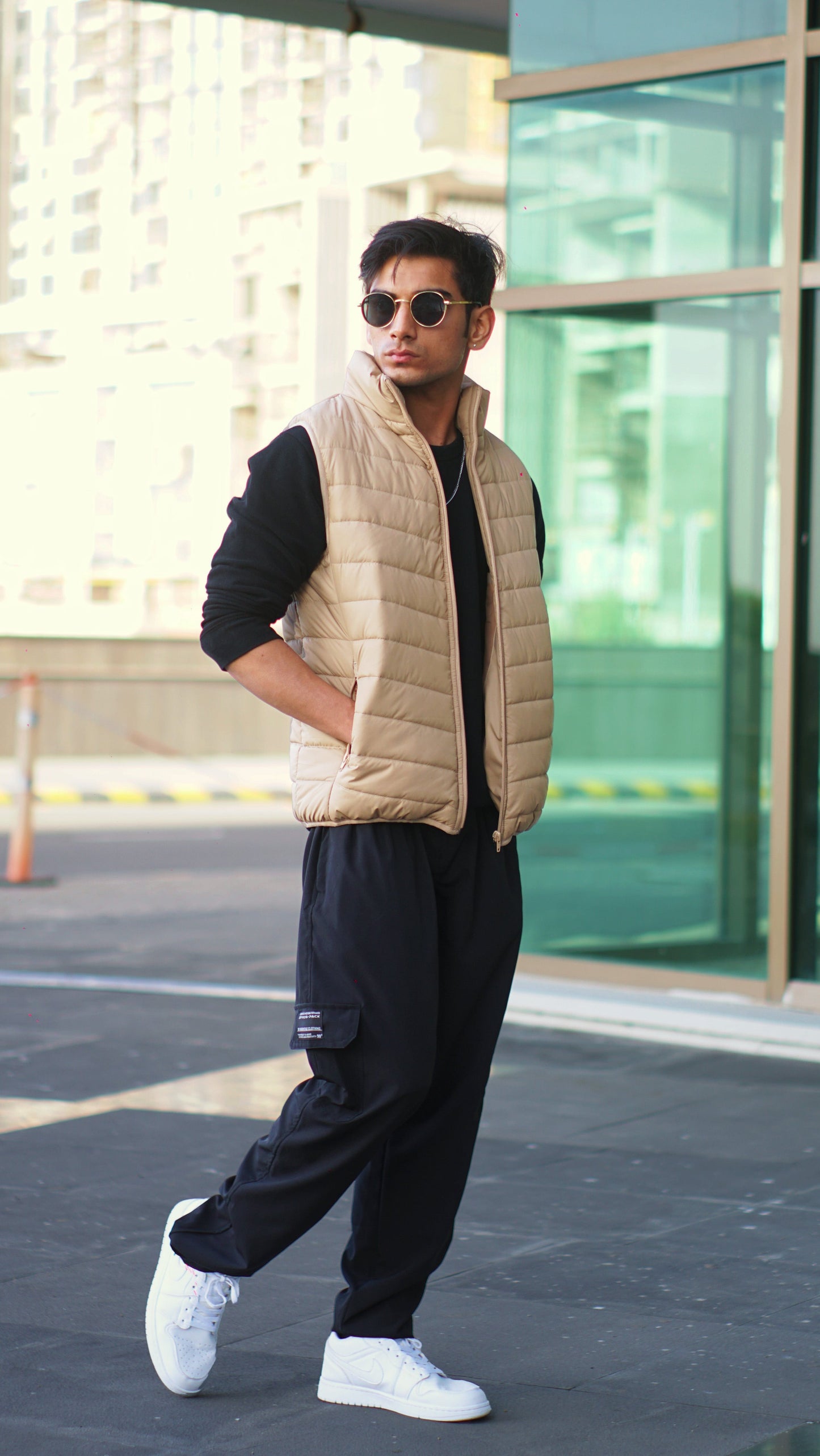 Sleeveless Puffer Jacket Beige