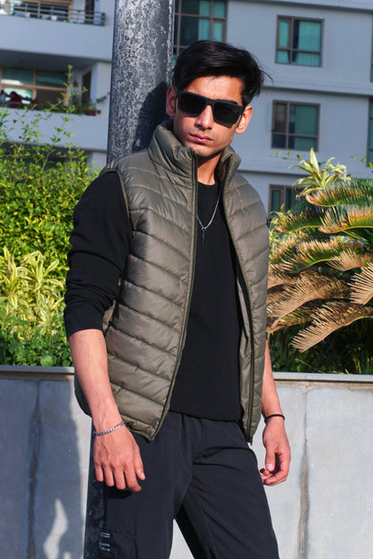 Sleeveless Puffer Jacket Olive Green