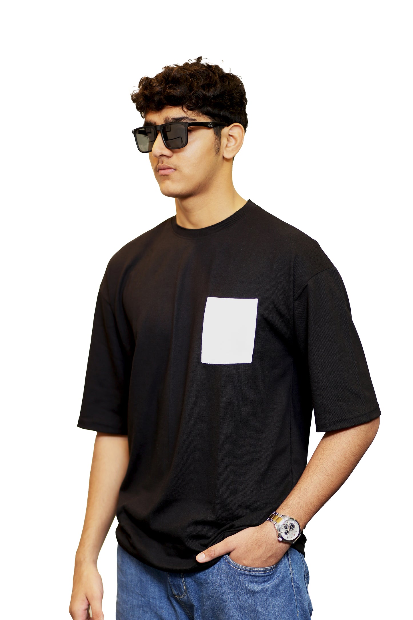 Black With White Pocket Oversize T Shirt