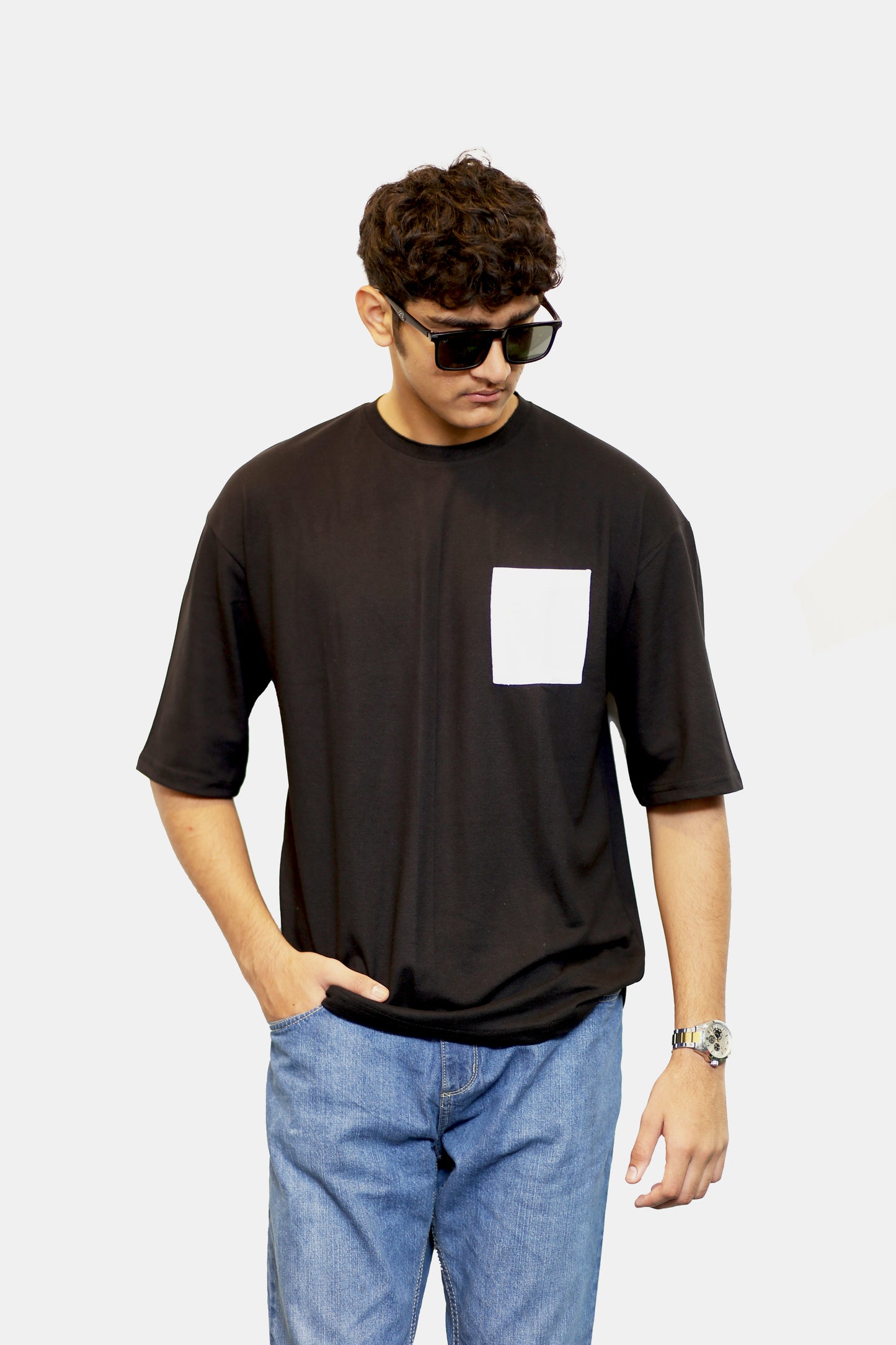 Black With White Pocket Oversize T Shirt