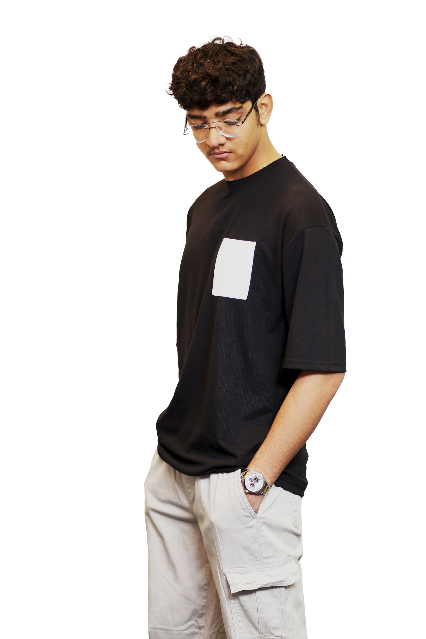 Black With White Pocket Oversize T Shirt