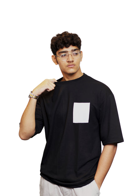 Black With White Pocket Oversize T Shirt