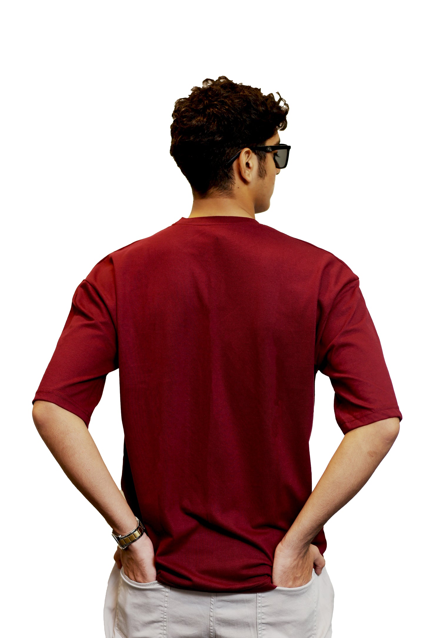 Maroon With White Pocket Oversize T Shirt