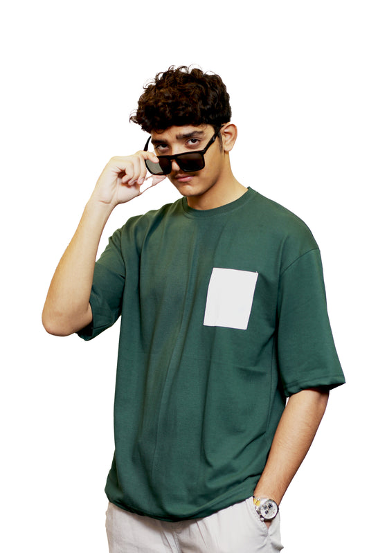 Vibrant Green With White Pocket Oversize T Shirt