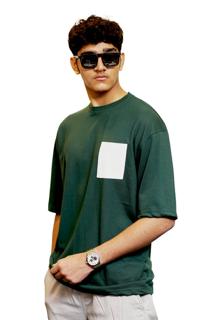 Vibrant Green With White Pocket Oversize T Shirt