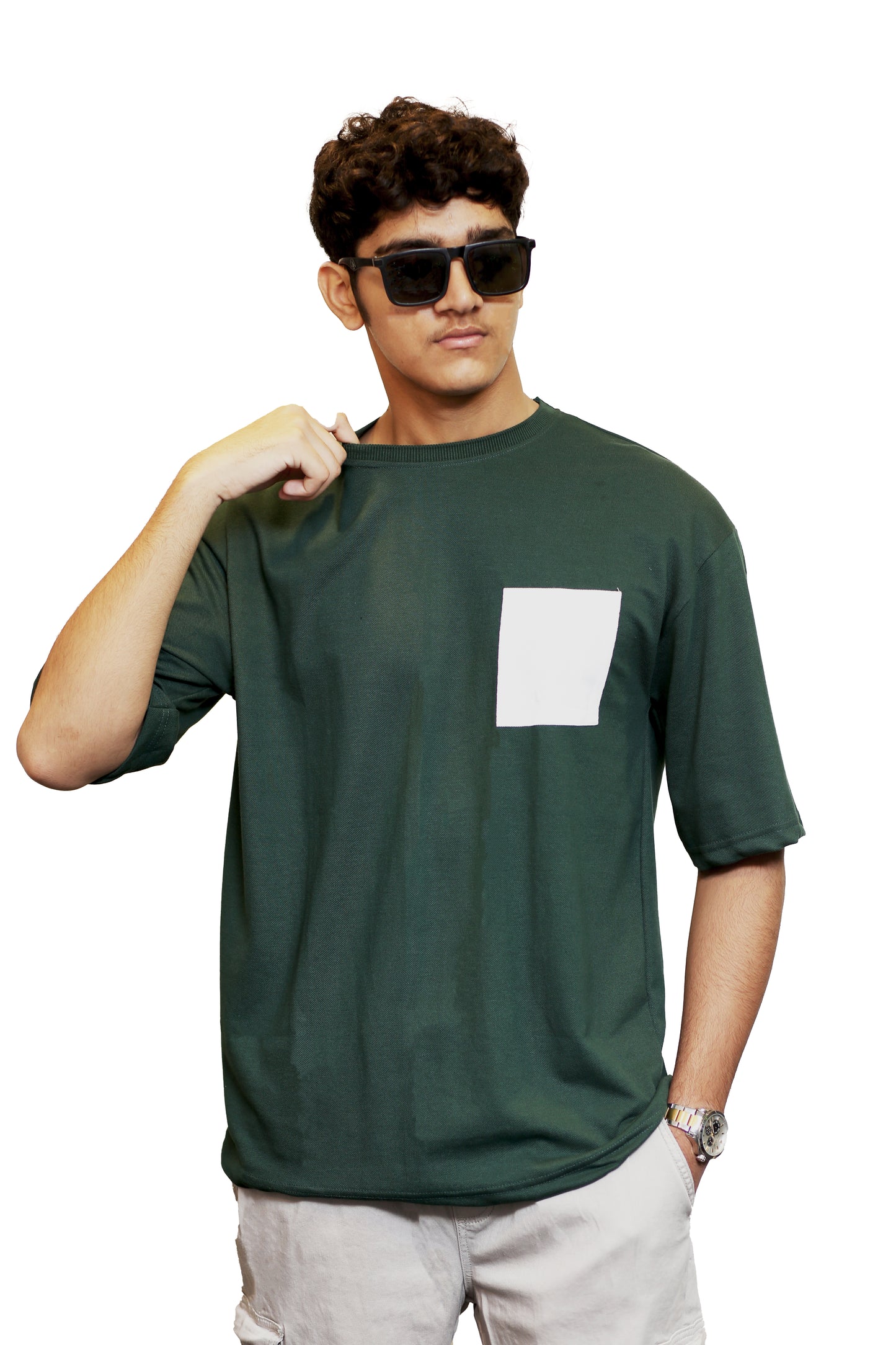 Vibrant Green With White Pocket Oversize T Shirt