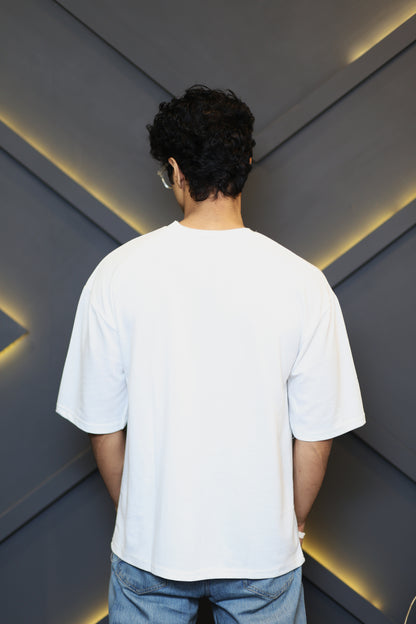 White with Black Chest Pocket Oversize T Shirt