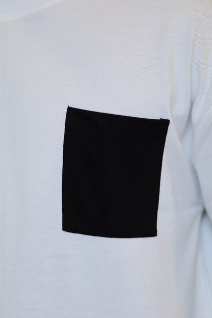 White with Black Chest Pocket Oversize T Shirt