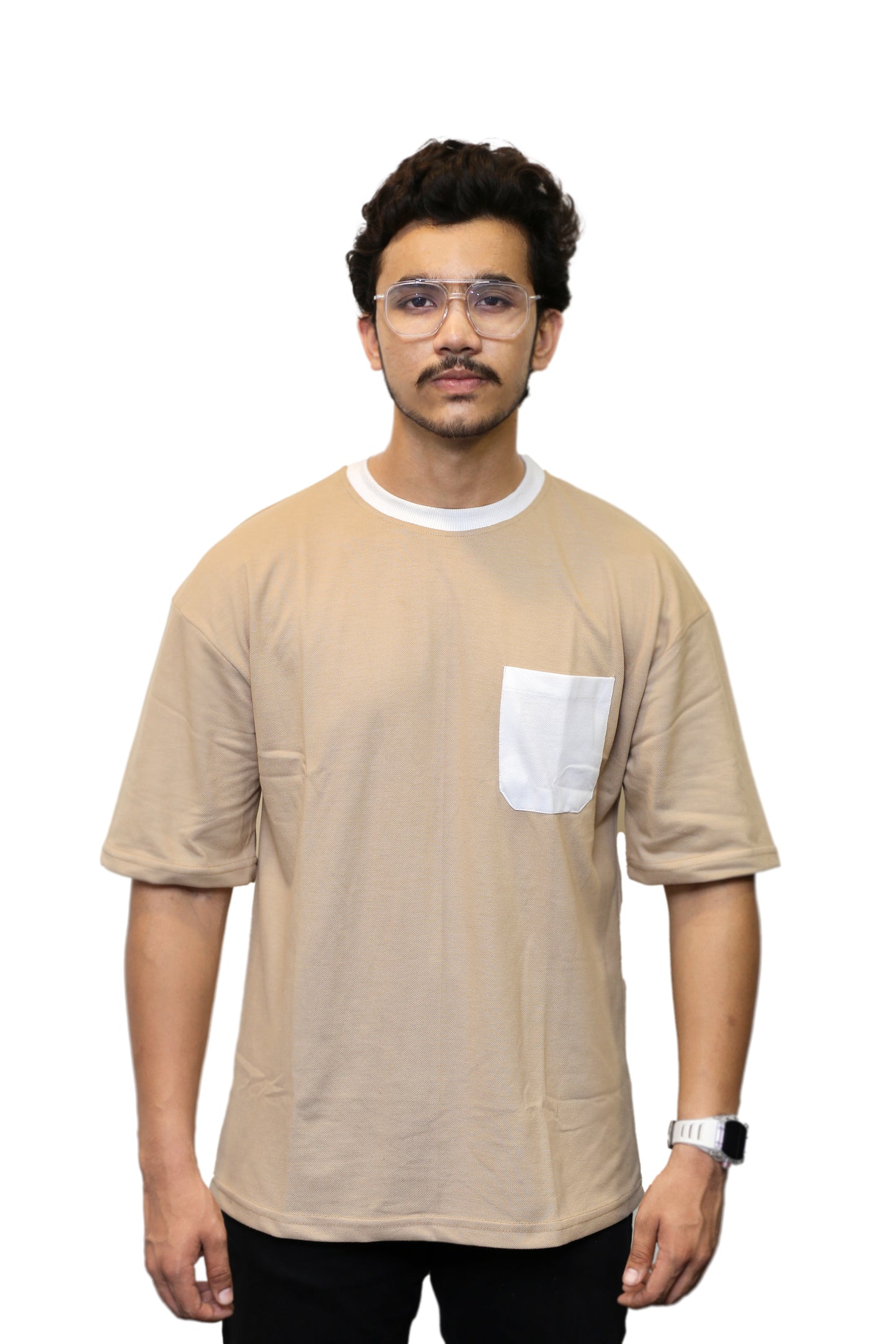 Classic Beige with White Pocket Oversize T Shirt