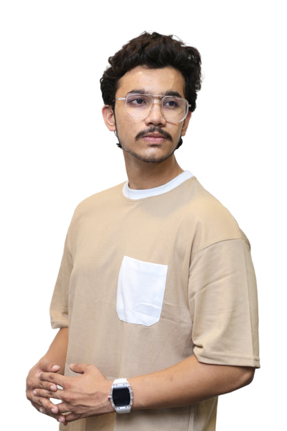 Classic Beige with White Pocket Oversize T Shirt