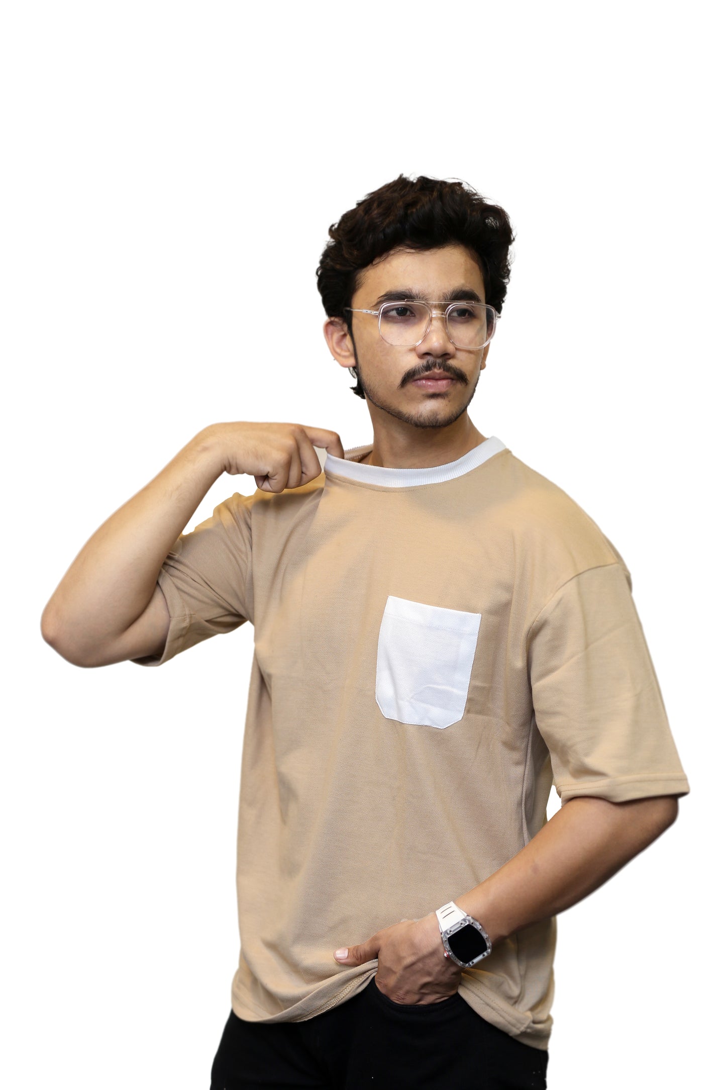 Classic Beige with White Pocket Oversize T Shirt