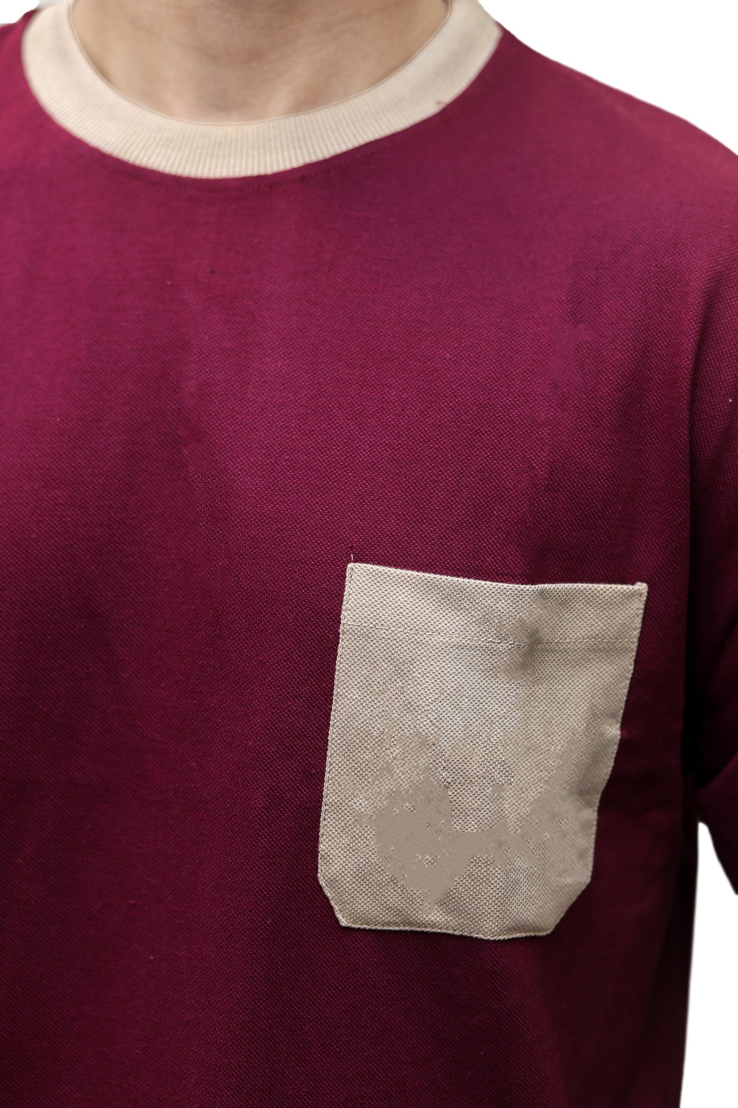 Maroon With Beige Pocket Oversize T Shirt