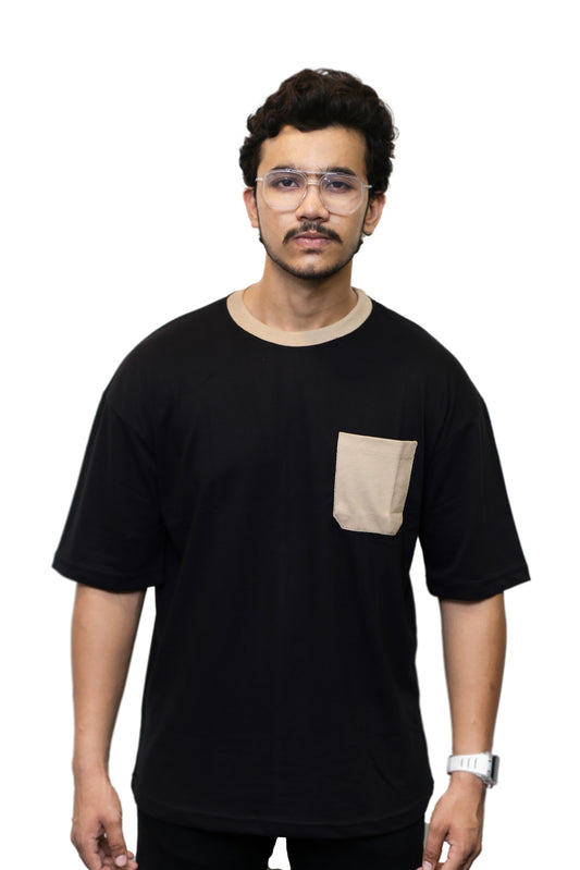 Classic BLACK with Beige Pocket Oversize T Shirt