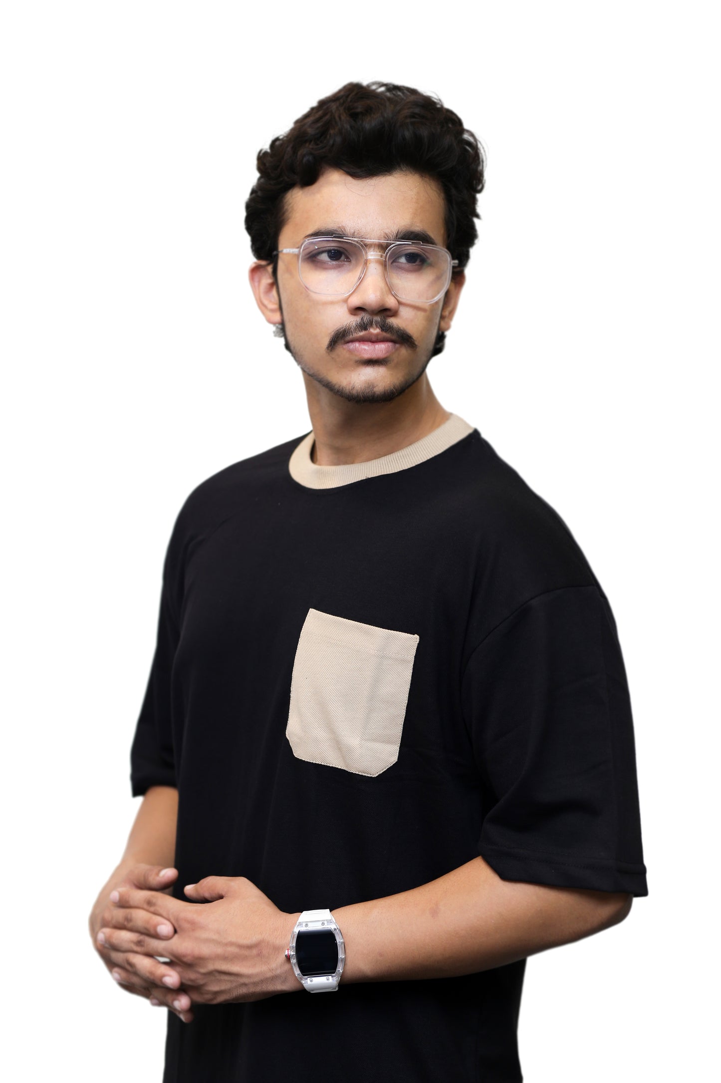 Classic BLACK with Beige Pocket Oversize T Shirt