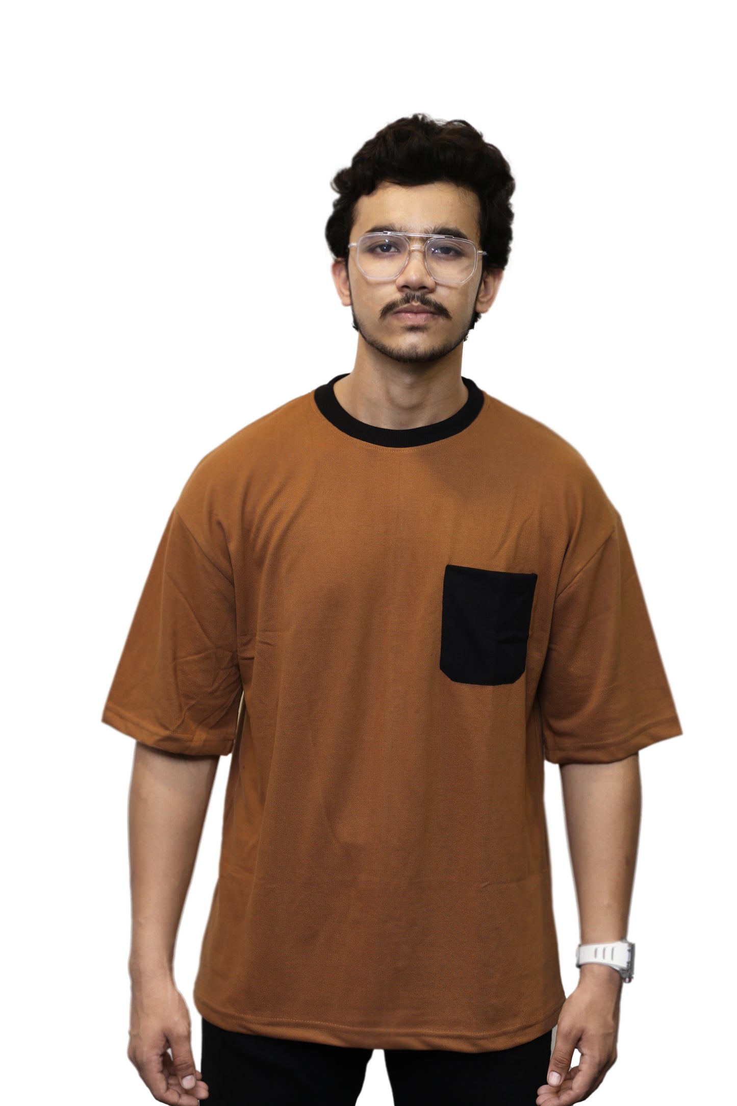 Rust Brown With Black Pocket Oversize T Shirt