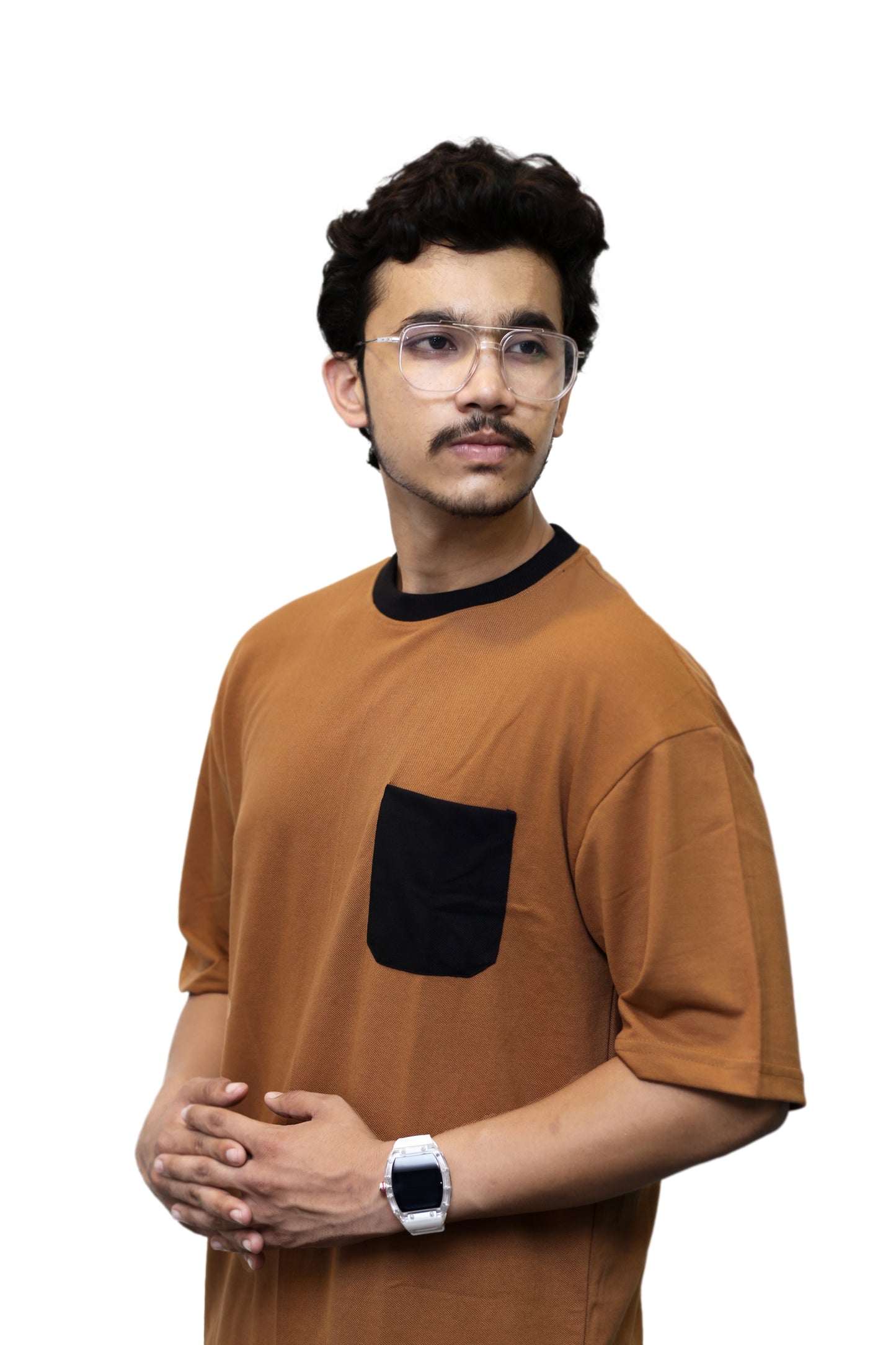 Rust Brown With Black Pocket Oversize T Shirt