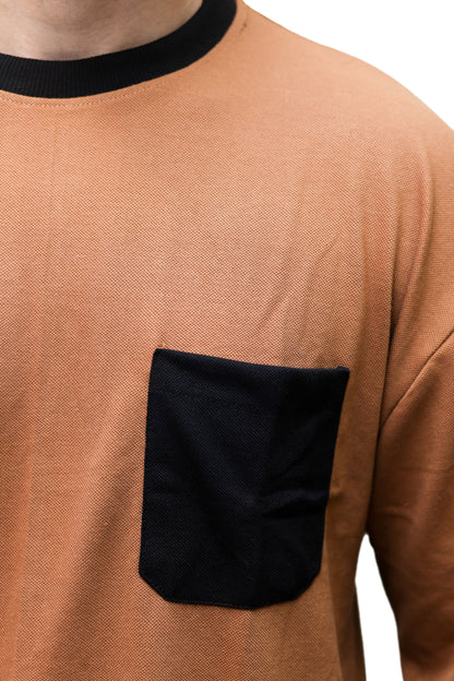 Rust Brown With Black Pocket Oversize T Shirt