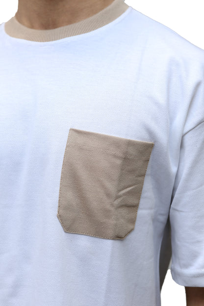 Classic White with Beige Pocket Oversize T Shirt