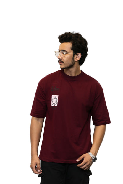 "Everyday Bloods" Graphic  Maroon Oversize T Shirt