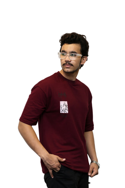 "Everyday Bloods" Graphic  Maroon Oversize T Shirt