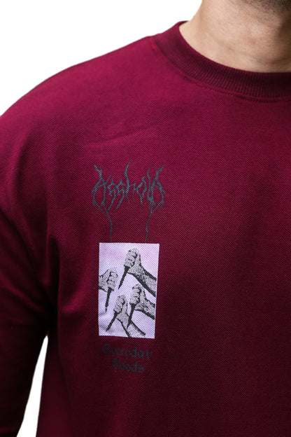 "Everyday Bloods" Graphic  Maroon Oversize T Shirt