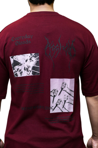 "Everyday Bloods" Graphic  Maroon Oversize T Shirt