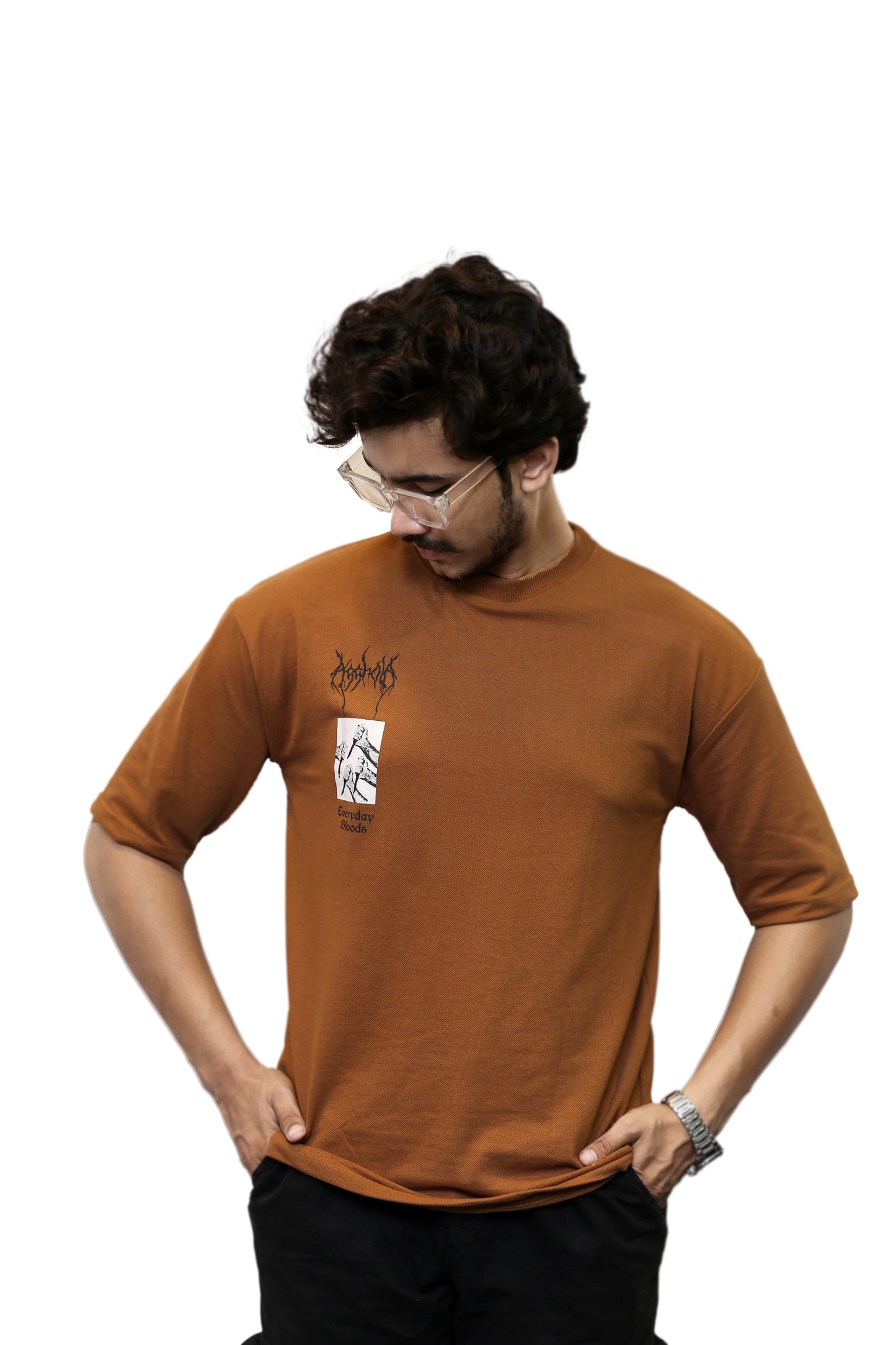 "Everyday Bloods" Graphic Rust Brown Oversize T Shirt