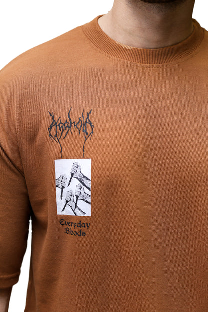 "Everyday Bloods" Graphic Rust Brown Oversize T Shirt