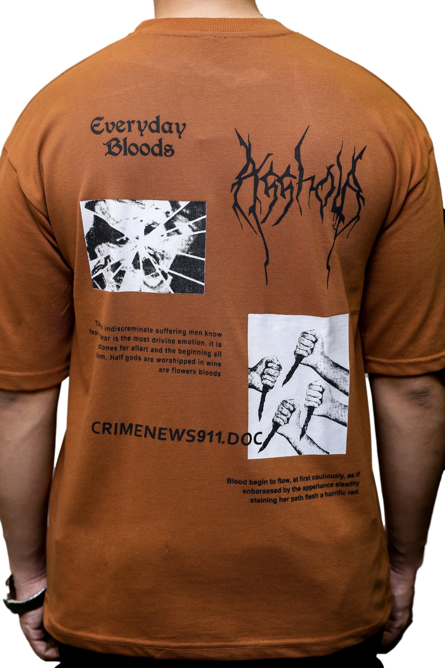 "Everyday Bloods" Graphic Rust Brown Oversize T Shirt