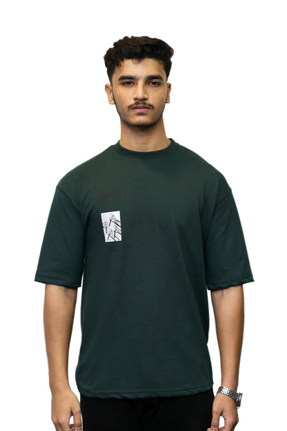 "Everyday Bloods" Graphic Dark Green Oversize T shirt