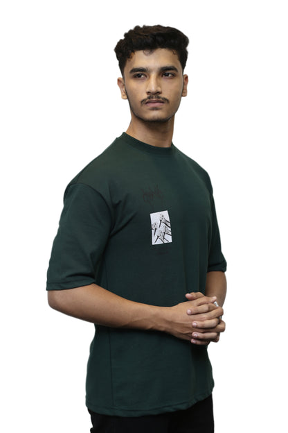 "Everyday Bloods" Graphic Dark Green Oversize T shirt