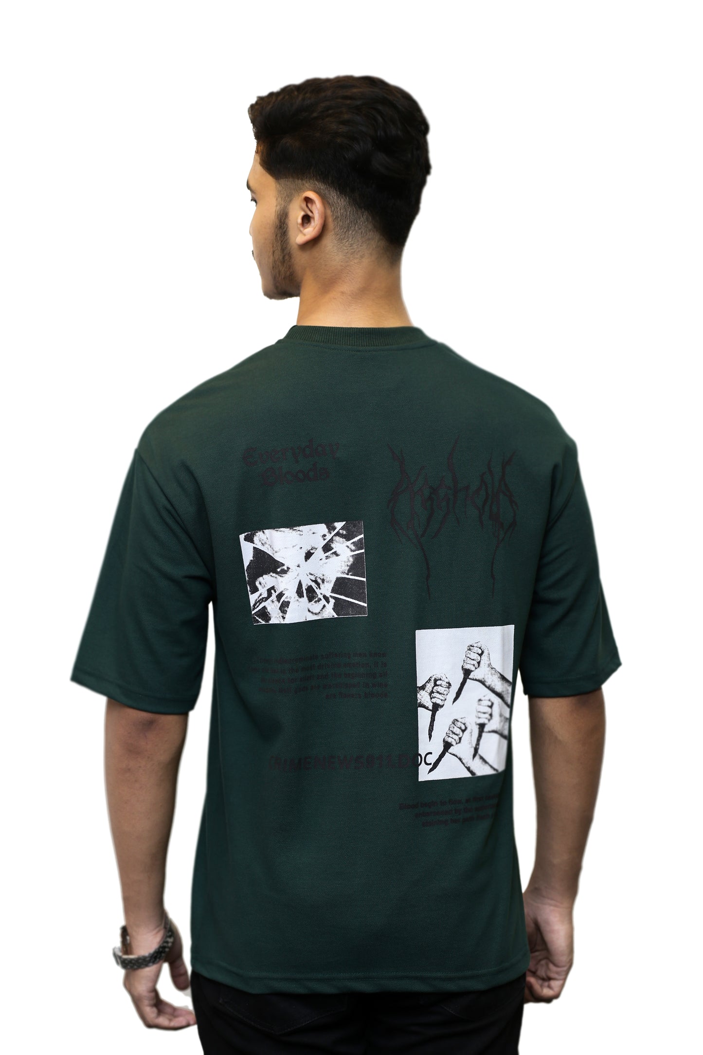 "Everyday Bloods" Graphic Dark Green Oversize T shirt