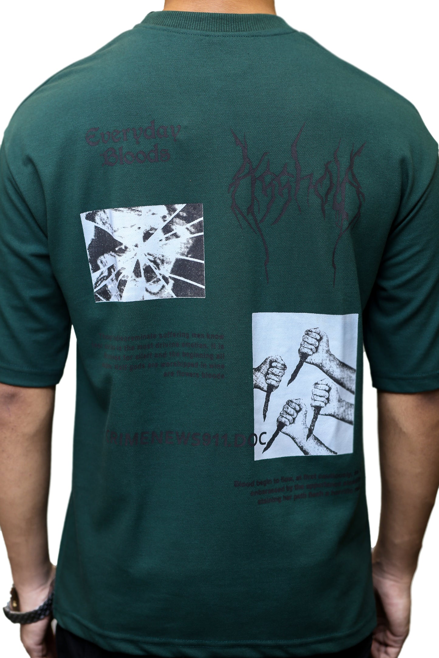 "Everyday Bloods" Graphic Dark Green Oversize T shirt