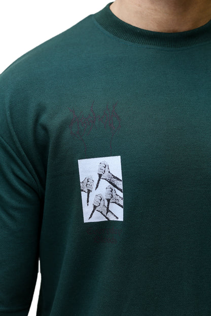 "Everyday Bloods" Graphic Dark Green Oversize T shirt