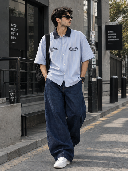 Contrast-Collar Short Sleeve Shirt