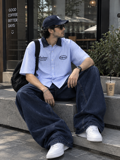 Contrast-Collar Short Sleeve Shirt