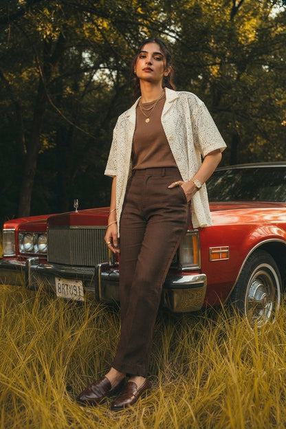 Vintage Half-Sleeve Crochet Shirt