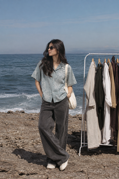 Cuban Collar Embroided Shirt