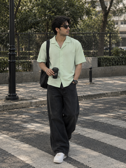 Cuban-Collar Short Sleeve Shirt