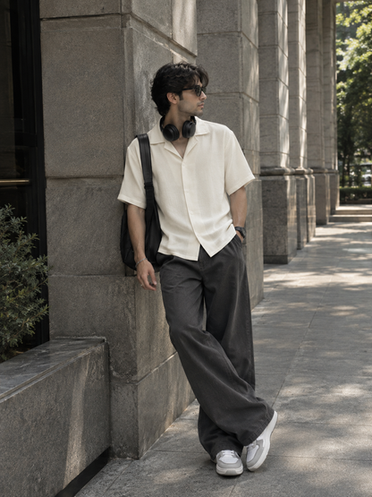 Cuban-Collar Short Sleeve Shirt