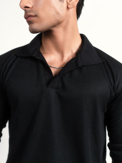  RIBBED KNIT POLO SHIRT Black