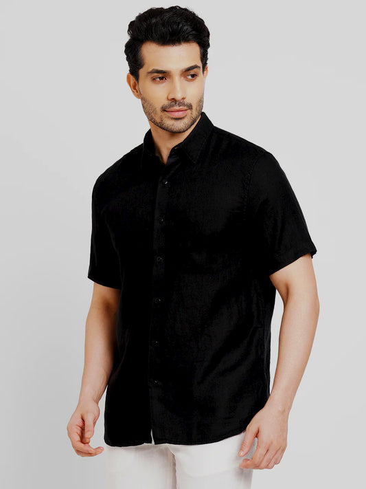 Black Linen Short Sleeve Shirt