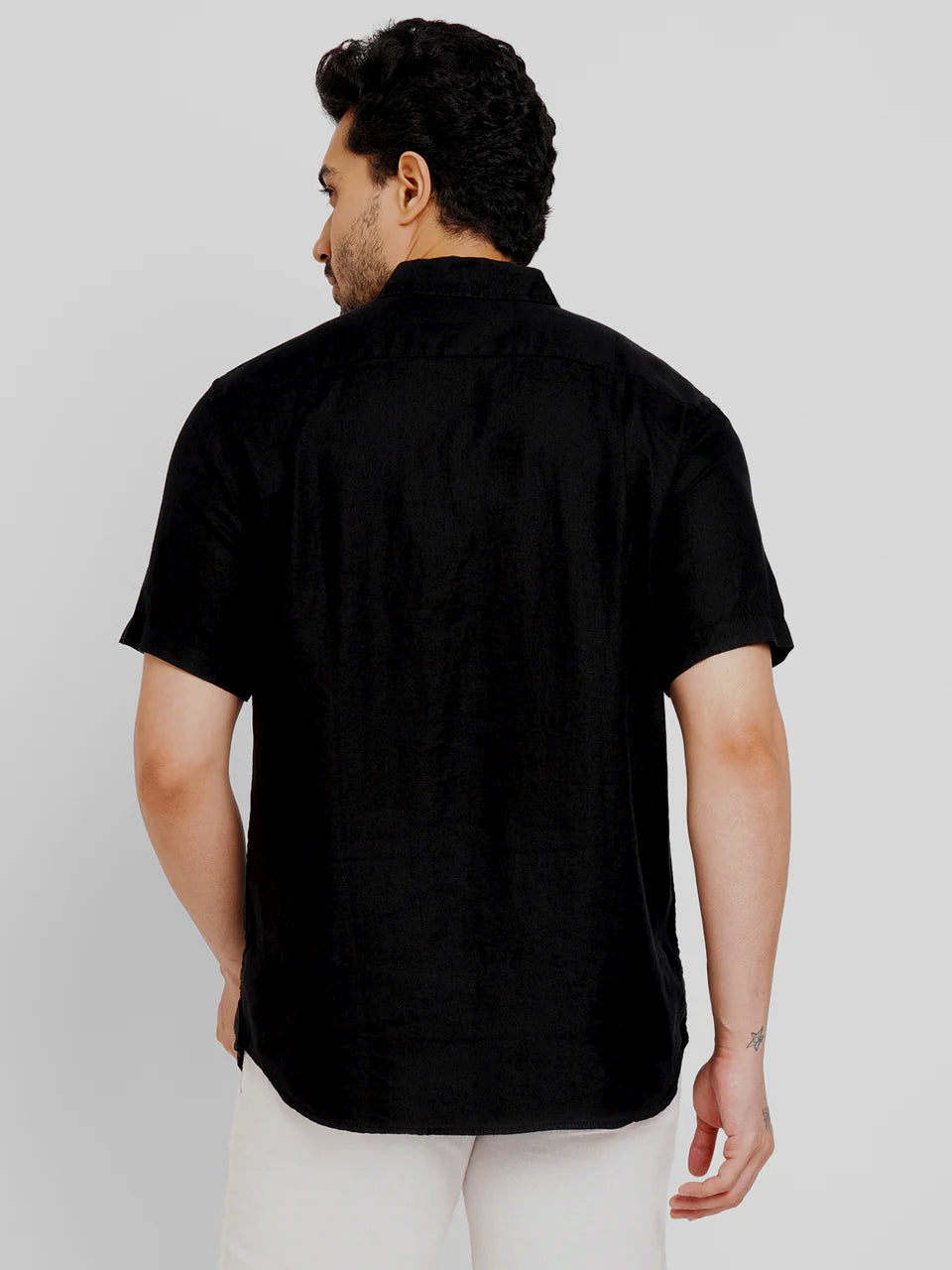 Black Linen Short Sleeve Shirt