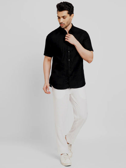 Black Linen Short Sleeve Shirt