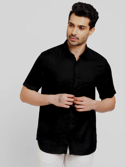 Black Linen Short Sleeve Shirt