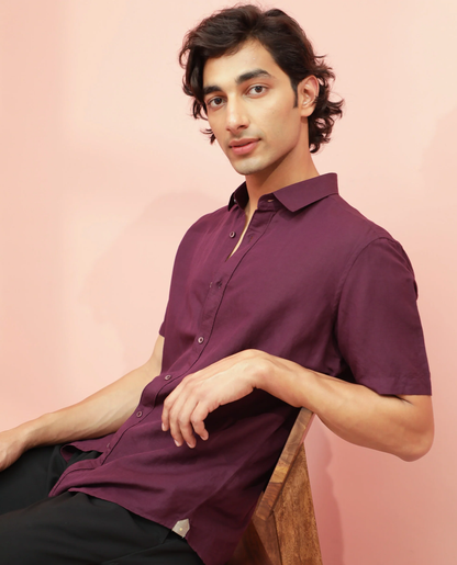 Maroon Linen Short Sleeve Shirt