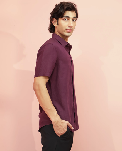 Maroon Linen Short Sleeve Shirt